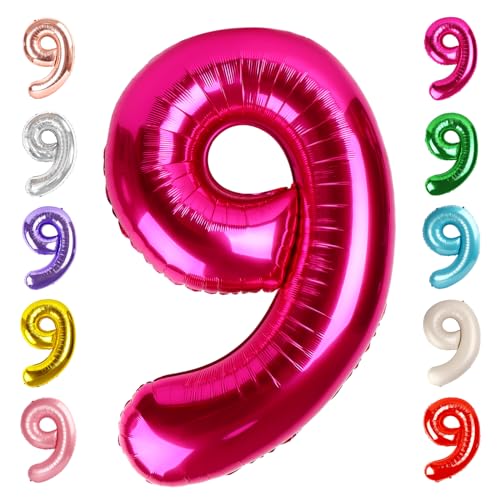 Image of 9 Balloon Numbers Birthday Decorations, 40In Hot Pink Balloons for Party | Eye-catching Appearance, Perfect Decorative Centerpieces, Convenient Self-sealing Structure, Widely for Various Occasions