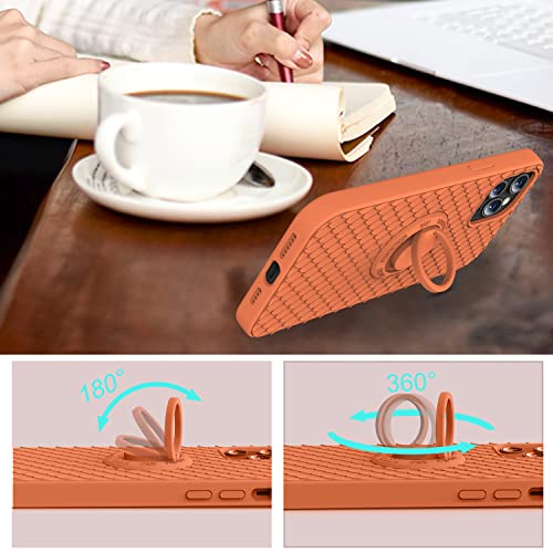 TISOOG Compatible with iPhone 12 Pro Max Case [Cute Dragon Scale Series] with Soft Anti-Scratch Microfiber Lining & Ring Kickstand, Liquid Silicone Full Body Protective Case - Bright Orange — view 3