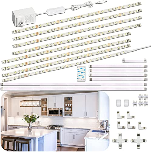 WOBANE LED Display Light Kit, Set of 8x12 inch LED Strip Bar, Cabinet Lighting for Showcase, Bookshelf,Kitchen Counter,Shelves,Rope Lighting with 24W Adapter,6000K White DIY Lamp,Cross Light