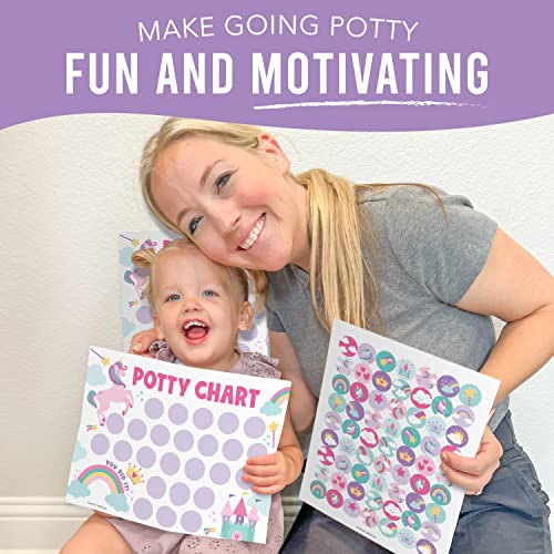 Image of Hadley Designs Potty Training Chart for Toddlers Girls -10 Sticker Potty Chart for Toddlers Girls, 8.5x11 inch Potty Training Sticker Charts for Toilet Success, Unicorn Toddler Reward Chart for Kids