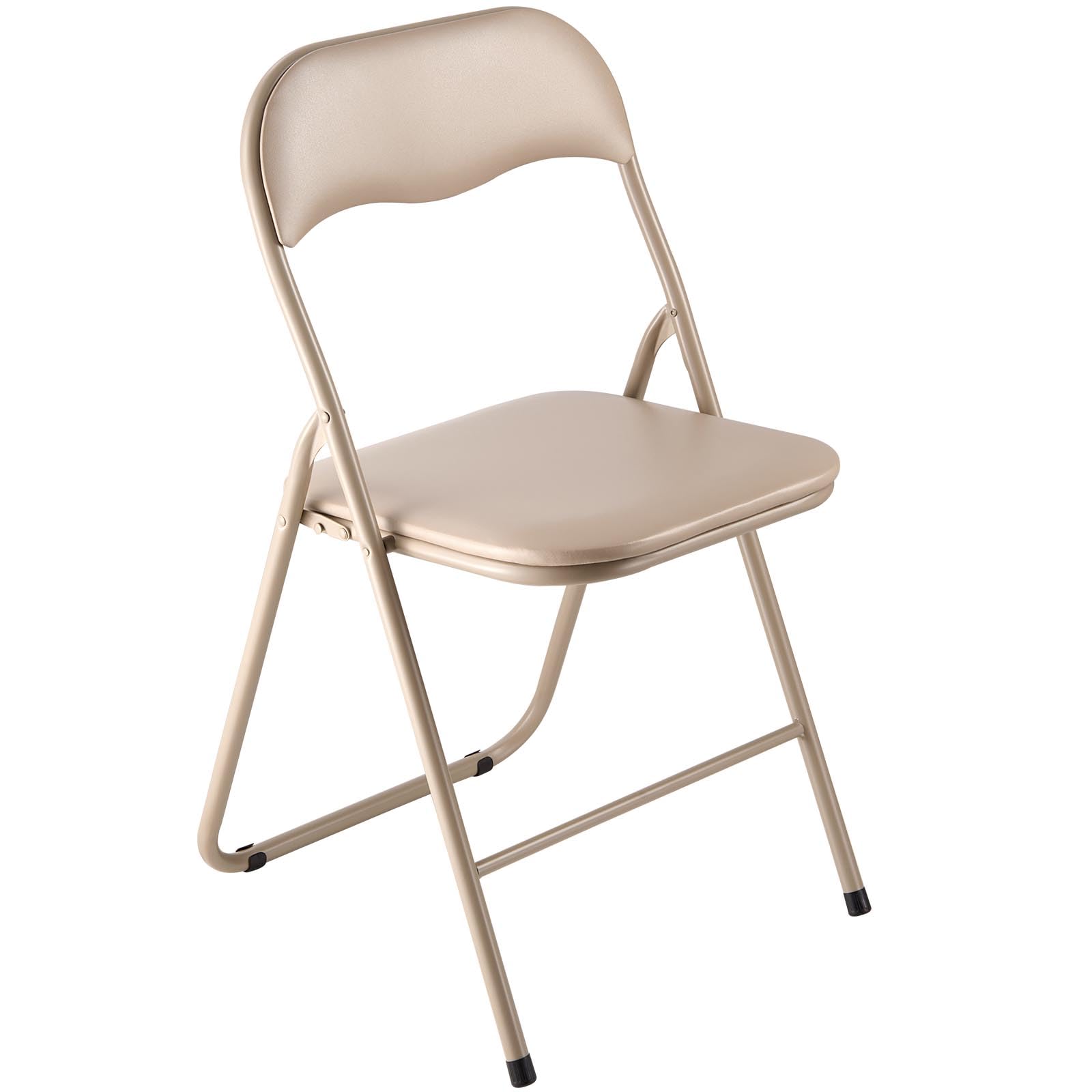 VEVOR Lot de 4 Chaises Pliantes Portables, Chaise de Salle à Manger en Cuir avec Cadre en Métal et Coussin Rembourré, Sièges Empilables pour Intérieur et Extérieur, Maison, Cour, Jardin, Fêtes, Kaki