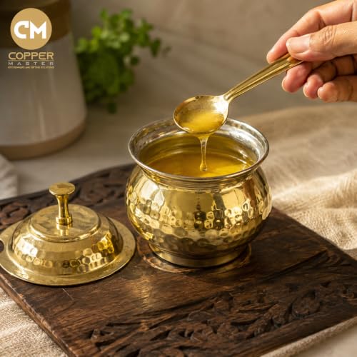 Image of Copper-Master Pure Brass Hammered Ghee Pot with Kalai Tin Lining (300 ml)