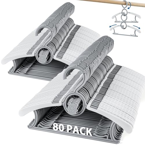 Image of Baby Hangers for Closet Adjustable, Extendable & Stackable Kids Hangers, 11~14inch Non-Slip Plastic Kid Hangeres, Toddler Hangeres for Infant Baby Toddler Children Nursery Teen, Gray, 80PCS