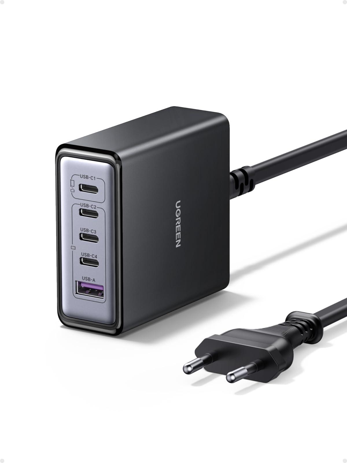 UGREEN Zapix 65W 5 Ports Chargeur USB C Rapide Bureau GaN Compatible avec iPhone 17 Pro Max Air 16 Plus 15 14 13 12 iPad Mini MacBook Pro Air Neo Galaxy S26 S25 S24 S23 2M Câble Alimentation Inclus