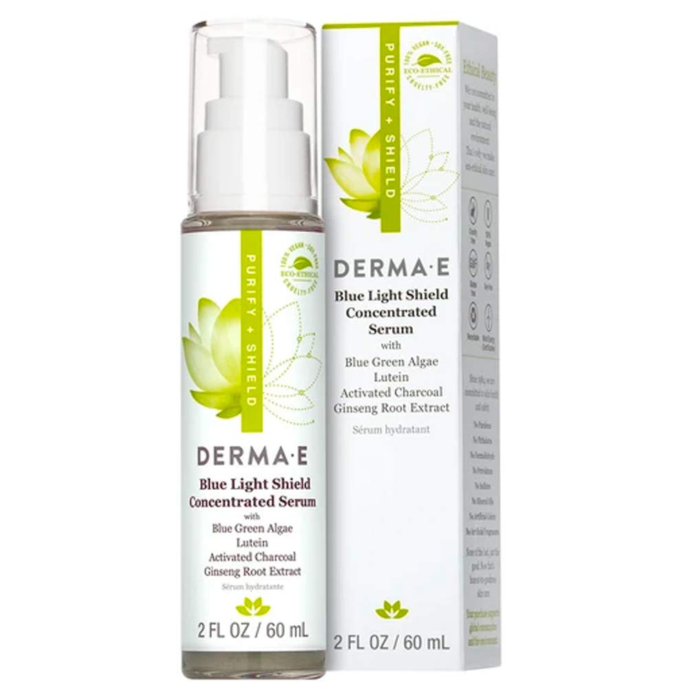 DERMA E Blue Light Shield Concentrated Serum – Mineral Rich Skin Care with Lutein and Blue Green Algae Extract – Antioxidant Face Serum Brightens and Defends Facial Skin, 2oz