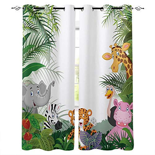 LWXBJX Cortinas Térmica Aislante Cortinas Opacas   Selva dibujos animados elefante tigre   Impresión 3D Aislantes de Frío y Calor 90% Opacas Cortinas   140 x 160 cm   Salon Cocina Habitacion Niño Mode
