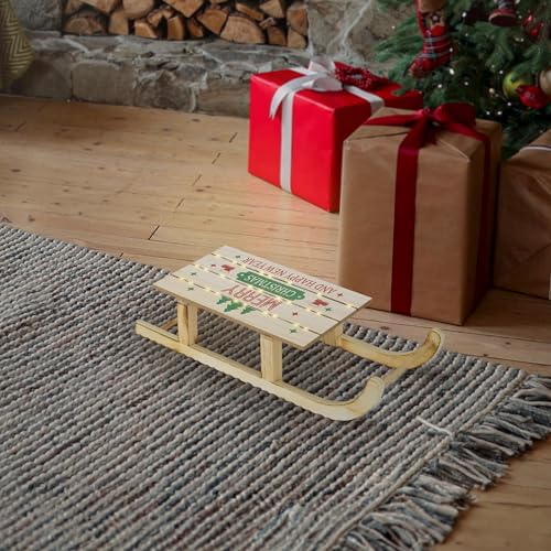 ECD Germany LED Deko Schlitten aus Holz mit warmweißen LEDs, 42 x 16...