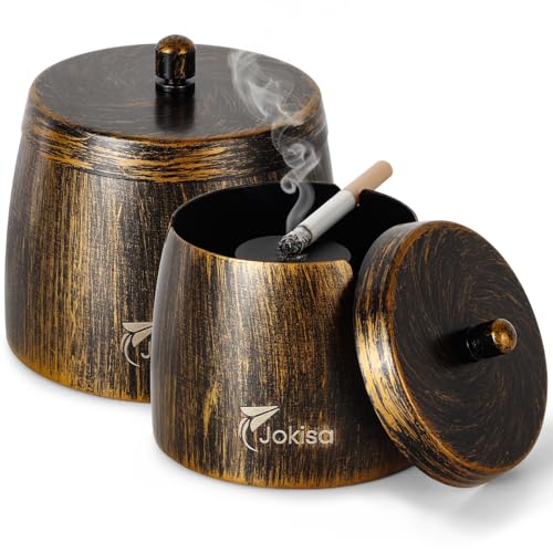 Aschenbecher für Draussen 2er Set, Edelstahl Retro Aschenbecher mit Deckel für Innenbereich...