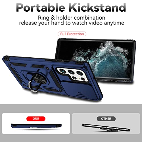 for Samsung Galaxy S22 Ultra Case with Camera Lens Cover HD Screen Protector,Military-Grade Drop Tested Magnetic Ring Holder Kickstand Protective Phone Case for Samsung Galaxy S22 Ultra 5G (Navy Blue) - image 7