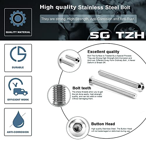 Image of 1 /4-20 x 1 inch Button Head Socket Cap Bolts Screws, 10Pcs 304 Stainless Steel 18-8, Allen Hex Drive, Bright Finish by SG TZH(with Hex Spanner)