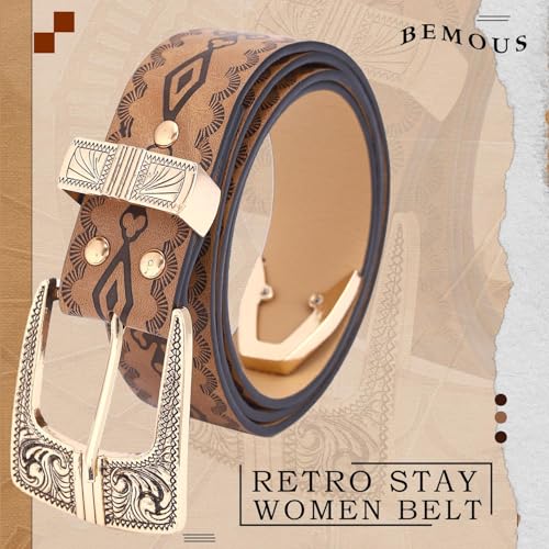 Brown Western Belt Women Vintage Cowgirl Waist Belt Western Leather Belts for Jeans Pants3