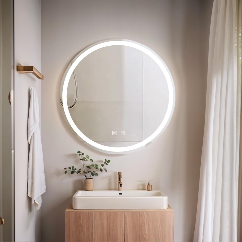 Specchio da Bagno LED con Illuminazione,Specchio Rotondo con Illuminazione,3 Colori di Luce Dimmerabili,Specchio da Bagno con Interruttore Touch e Antiappannamento,3000K-10000K (60 cm)