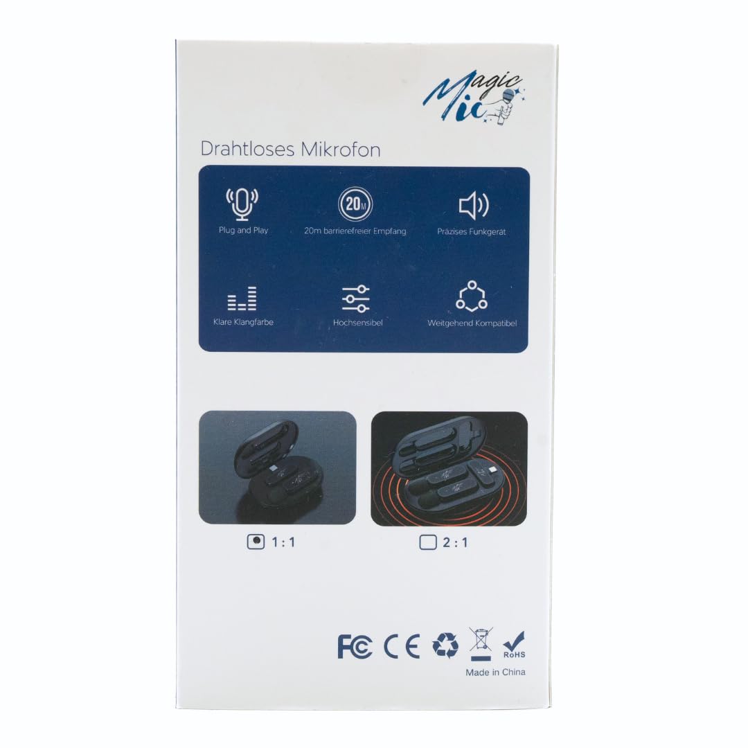 MagicMic™ 2. Generation Wireless Mikrofon Einsteiger-Set (1 Sender + 1 Empfänger) Plug & Play Inkl. Ladebox & Geräuschunterdrückung Einfaches Ansteckmikrofon für Handy, TikTok & Vlogs