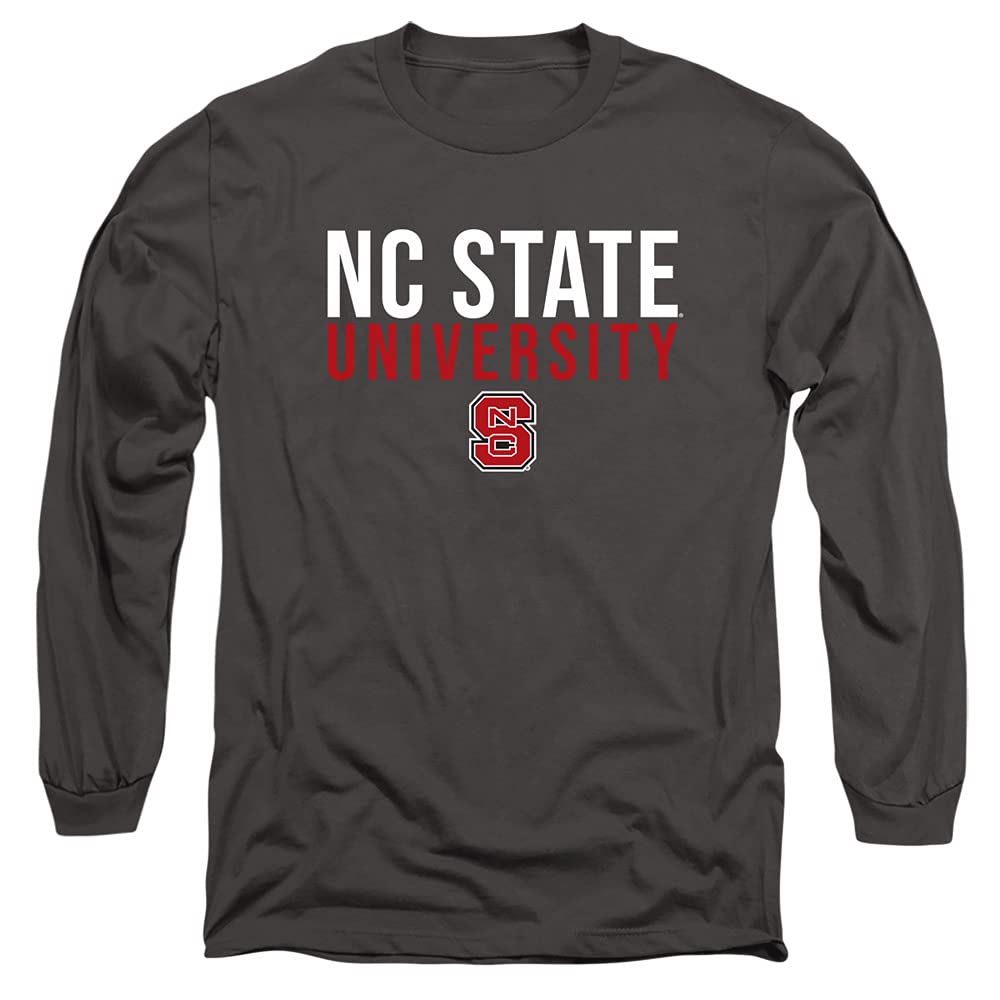 NC State Wolfpack Official Stacked Unisex Adult Long-Sleeve T Shirt,Charcoal, Large