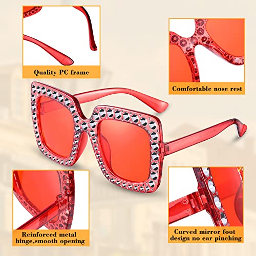 Chuangdi 24 Pcs Women Disco Sunglasses 70s Rhinestone Crystal Sunglasses Bulk Large Square Sparkling Glasses Thick Frame3
