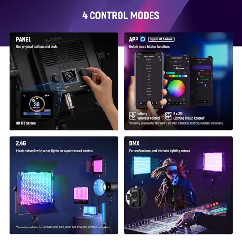 NEEWER-PL60C-RGB-LED-Panel-Video-Light-APP24GDMX-Control-60W-23000Lux05m-2500K-10000K-RGBCW-Pro-Photography-Studio-Lighting-18-ScenesV-Battery-Powered-for-Outdoor-Filming-Recording-Streaming