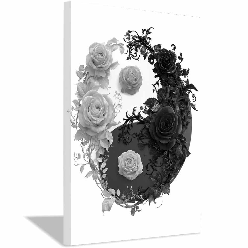 XENIOU Black Grey And White Wall Art Yin Yang Ros Vine prints for walls, decorative paintings for Living Room Bedroom Home Decoration(Multicolor)-20x30cm Framed