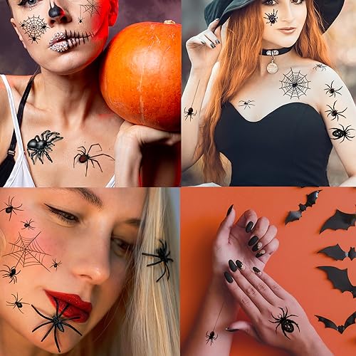80+ PCS Halloween Spider Web Temporary Tattoos Halloween Makeup Kit for Women Adults, Halloween Face Tattoos Realistic 3D Spider Web Fake Tattoos for Kids Halloween Temporary Tattoos