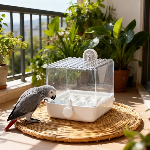 Baño para pájaros para jaula que evita salpicaduras de agua y comida 5
