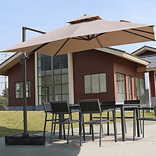 Tangkula Cantilever Offset Patio Umbrella Base Weight Stand with Wheels, 260lbs Wet Sand Filled Weight, Square Heavy Duty Outdoor Umbrella Base Plate w/Crossbar, Umbrella Stand Base