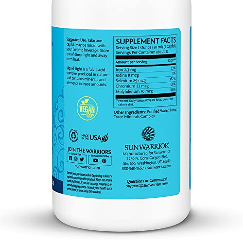 Fulvic Acid Trace Minerals Drops Supplement Organic Liquid Mineral Water Drops Vegan | Plant Based Liquid Light Mineral Complex 32 Fl Oz 32 Servings By Sunwarrior #TOP1