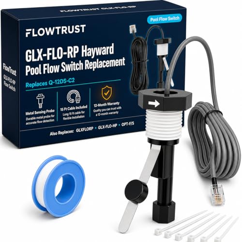 FlowTrust GLX-FLO-RP Flow Switch for Hayward Aqua Rite & Aquarite Salt Cell - Metal Sensing Pool Flow Sensor 12 GPM 15 ft Cable Replaces Q-12DS-C2 & GLX-FLO-HP for Pro Logic Aqua Logic OmniLogic