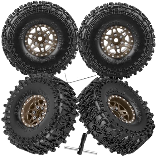 hopsupRC for SCX24 TRX4M 1/24 1/18 RC Crawler Car,Aluminum 1.0" Beadlock Wheel Tires Hub Rim 4PCS 1.0in Beadlock Heavy Duty Rim,Brown