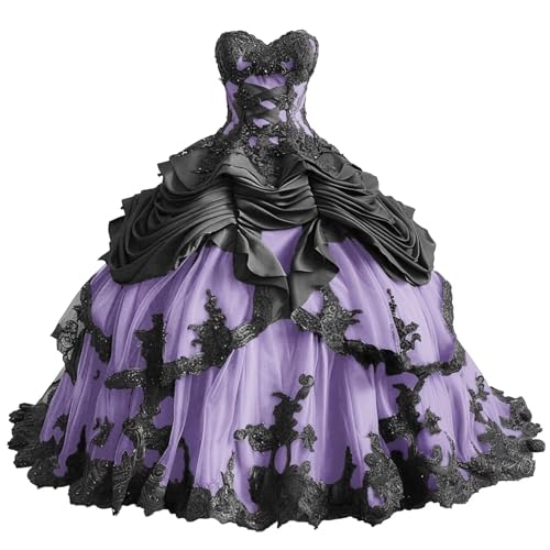 Mauuwy Lavender Sweetheart Embroidery Gothic Quinceanera Dresses