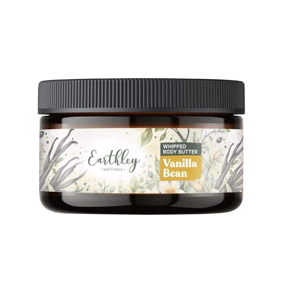 Earthley Wellness Whipped Body Butter Vanilla, Natural Body Butter with Mango Butter & Apricot Oil, Nourishing Skin Butter for Dry Skin, Ultra-Hydrating & Soothing Moisturizer (8 oz)