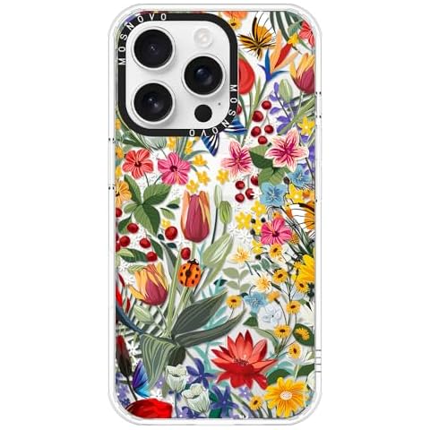 MOSNOVO Case for iPhone 16 Pro, [Compatible with Magsafe] [Buffertech 6.6ft Military-Grade Drop Protection] [Anti Peel Off Tech] Clear Phone Case Design - in The Garden Cover