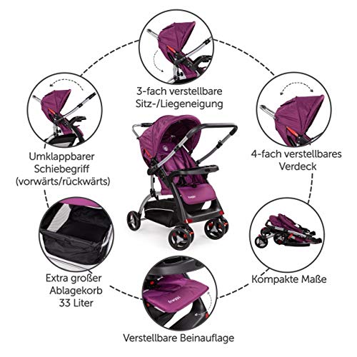 Froggy Buggy RANGER S4 Kinderwagen Kinderbuggy umklappbarer Schiebegriff Ein-Knopf Falttechnik Gepolsterter 5-Punkt Sicherheitsgurt MULBERRY