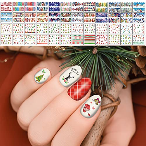 48 Sheets Christmas Nail Art Decals - Water Transfer DIY Nail Stickers Stencil for Women Girls Kids Manicure Nail Salon