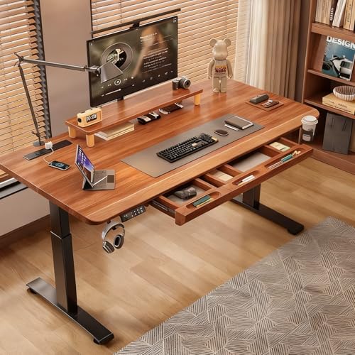 ノーブランド品 - 引き出し付き電動昇降デスク 120*60cm(Walnut) の