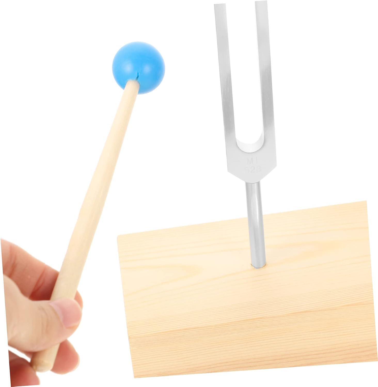 Homoyoyo Tuning Fork with Hammer Wooden Base Aluminum Alloy for Acoustic Experiments for Music and Sound Therapy