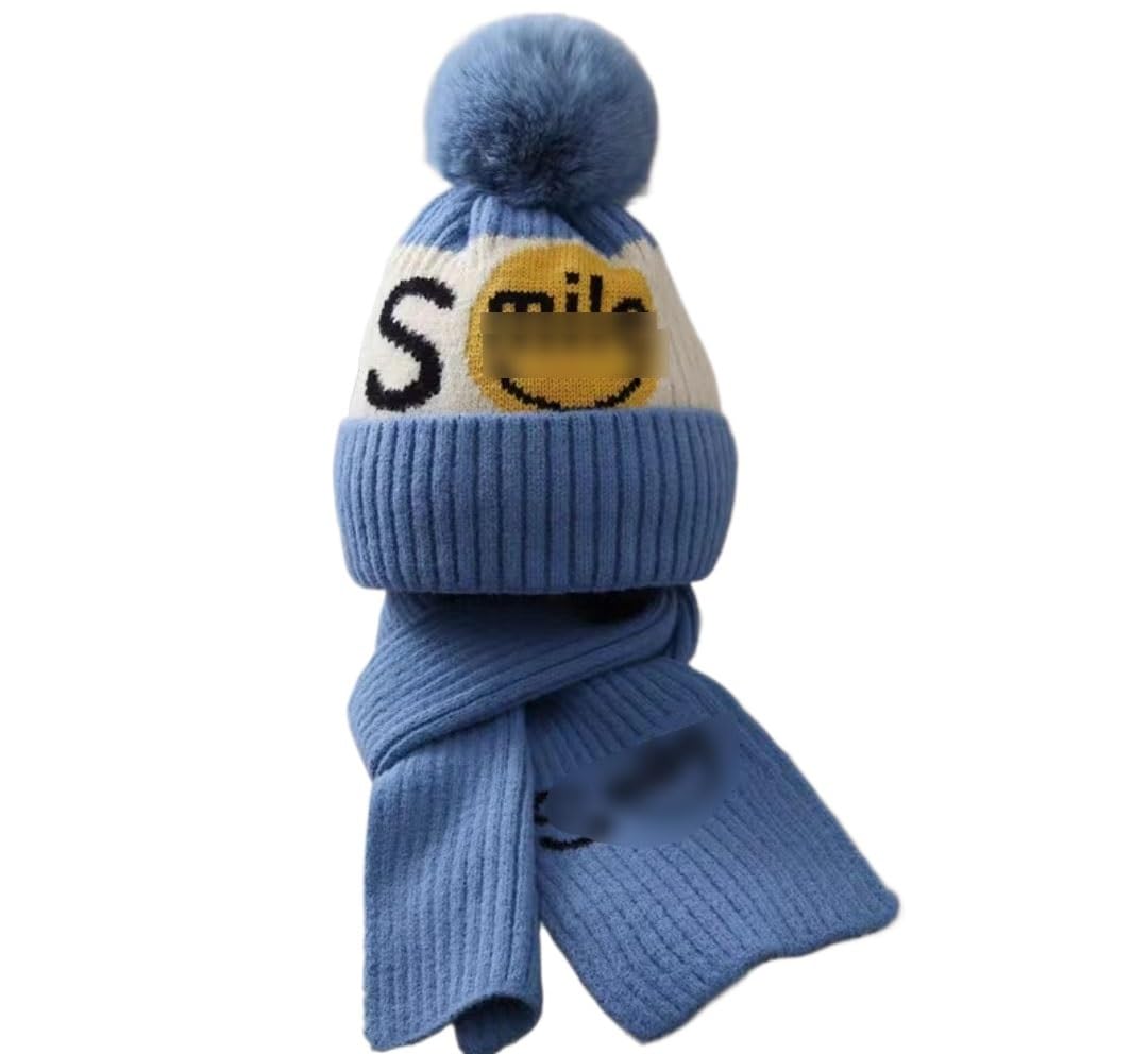 Klassische Wintermütze, Thermomütze, Wintermütze, Kindermütze, Wintermütze und Schal-Set for Kinder, große Wollstrickmütze for Kinder, Jungen und Mädchen, zweiteilige Wärme for Kinder im Alter von 3–1