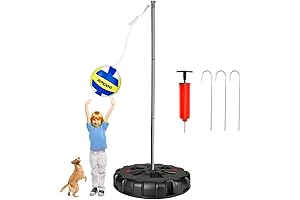 Complete Tetherball Set with Portable Base, Stakes, 2 Balls and Powerful Pump