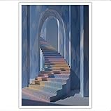DLERFLOVR Bild auf Leinwand Gefleckte Und Raue Stufen Wandbilder Betonbogengebäude Leinwand Bilder Kunstdrucke für Wohnzimmer Schlafzimmer Flur Wanddeko, 40x60cm Ungerahmt, Blau
