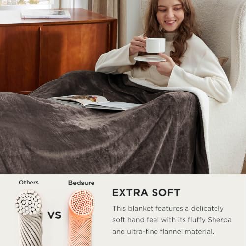 Image of Bedsure GentleSoft Sherpa Fleece Cal King Blankets for Bed, Non-Heated, Thick and Warm Oversized Throw for Women and Men, Soft Fuzzy Plush Large Blanket for Winter, Brown, 112x98 Inches