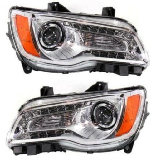 Momtlck Headlight Set for Chrysler 300 Limited 11-12 & Base/C 11-14 & C Lujo/S/SRT8 12-14 Left and Right with Bulb 2pc (2) Headlights Clear Lens 12260109 68143003AC-PFM