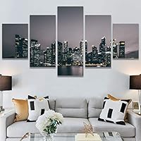 SIGNWIN 5 Panel Canvas Wall Art City Illuminations for Home Decorations Ready to Hang - 60