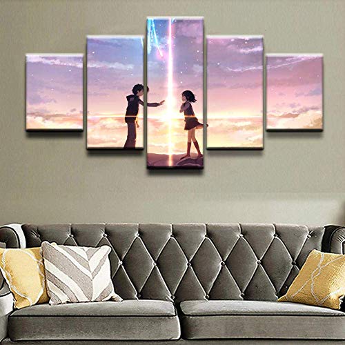 WLKJ Drucke auf Leinwand, 5 Stück Anime Your Name Poster Modernes modulares Bild Wandkunst Dekoration Gemälde Cover