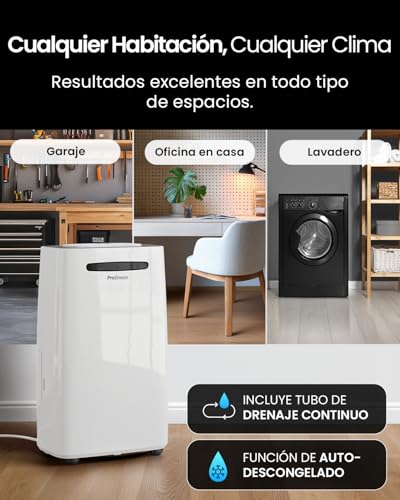 Miniatura 8 de Pro Breeze Deshumidificador Portátil De 20 L Con 4 Modos, Pantalla Digital, Drenaje Continuo, Secado De Ropa Y Temporizadores