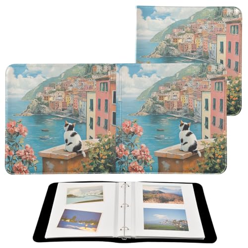 Álbum de Fotos ALAZA Cat Flowers Italy con cubierta de cuero PU multicolor, encuadernado de 3 anillos, formato adhesivo para fotos de bodas, familia y viajes miniatura 2