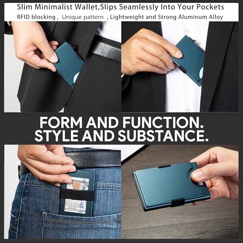 Image of Slim Card Holder Wallet for Men, Minimalist RFID Blocking Pop Up Wallet, Smart Metal Business Card Case Holds 12 Cards, Ultra-Thin Front Pocket Wallet, Gifts for Men