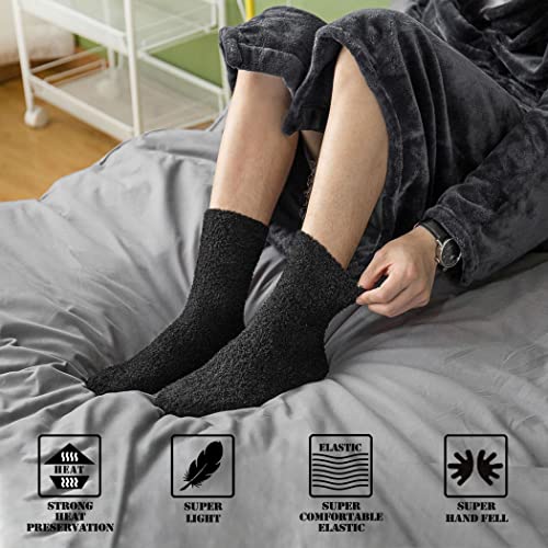 Image of FNOVCO Mens Fuzzy Socks - Soft Cozy Slipper Fluffy Winter Warm Microfiber Plush Sleeping Socks - 5 to 6 Pairs