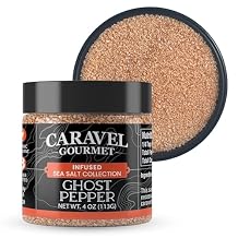 Ghost Pepper Sea Salt for Cooking, Grilling, and Finishing Chili-Infused Spicy Seasoning Gourmet Salt for Meats and Veggies 4 oz Jar by Caravel Gourmet