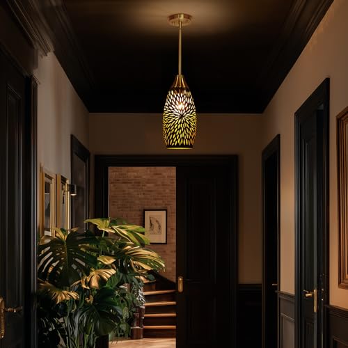 Pendant Lights,Wide 4.8'' Height 7.8'',Bronze Gold Chrysanthemum Pattern - image 4