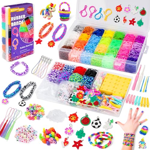 10000+ Elastique Bracelet Kit, 2 Couches Bricolage Élastique Loom Bands Kit, Enfant Caoutchouc Bracelet Collier Jouets avec Boîte de Rangement et Charmes,...