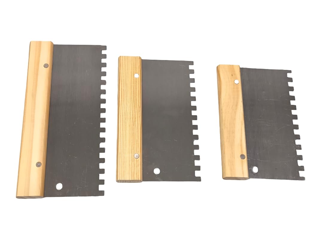 Espátula Dentada Profesional Acero Inoxidable Mango Madera Ergonómico Borde Recto 18 cm