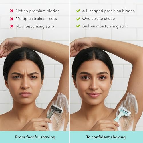 Image of Plush Smooth Slide 4 Blade Body Razor For Women | Dual Aloevera Smooth Lubrication Strips | Non-Slip Grip Rubber For Ultra Smooth Shave | Easy & Safe No Bumps & Cuts | Sensitive Skin friendly